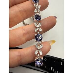 Napier Silver Tone Purple Crystal Floral Butterfly Link Bracelet 7.25‎ Inch